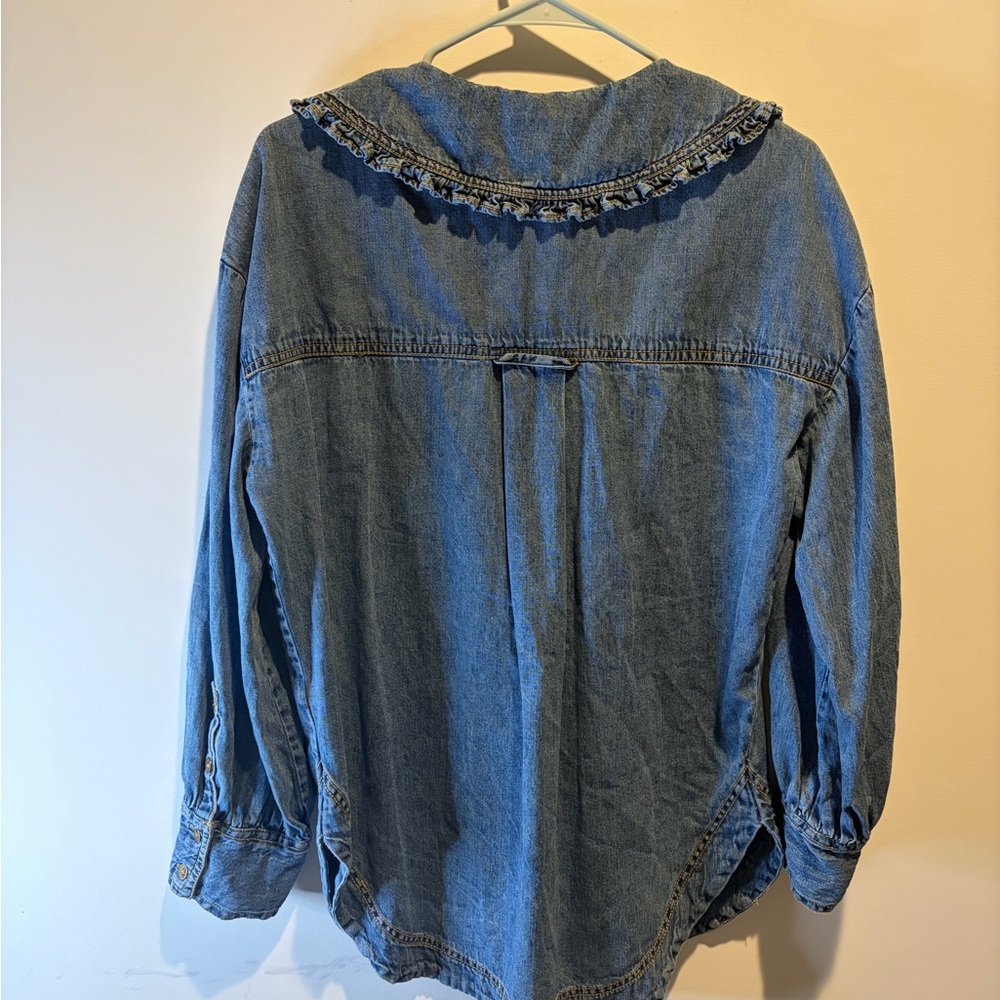 Pilcro Blue Denim Top with Ruffled Neckline - Picture 4 of 7